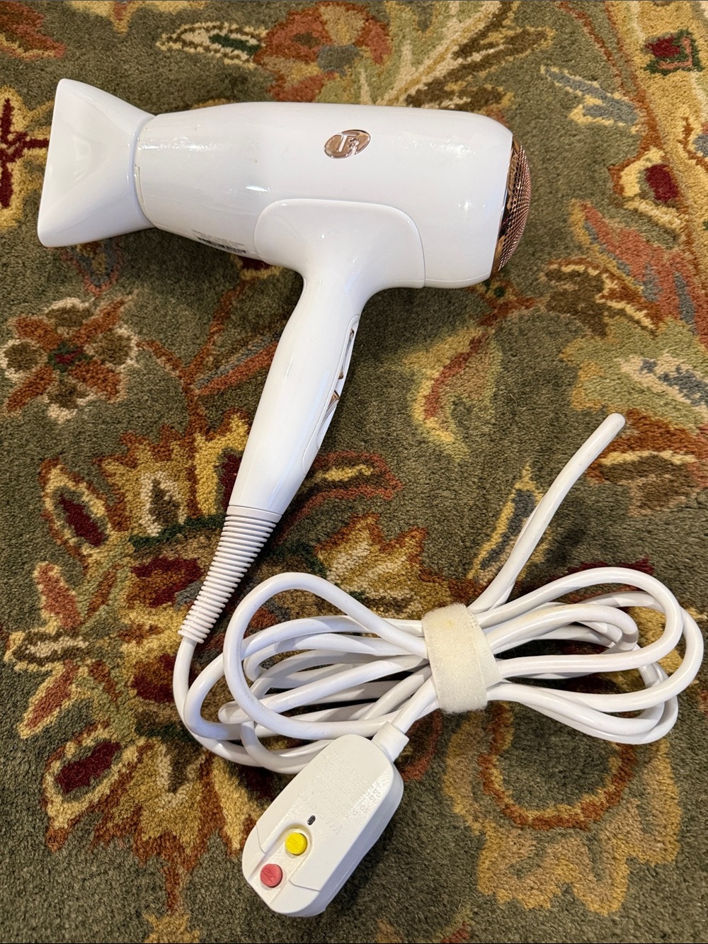 T3 White Compact Hair Dryer with Safety Cord Controls